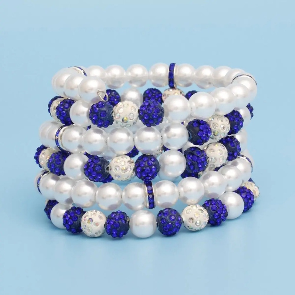 Zeta Phi Beta Sorority White Pearl and Bead Memory Wire Bracelet